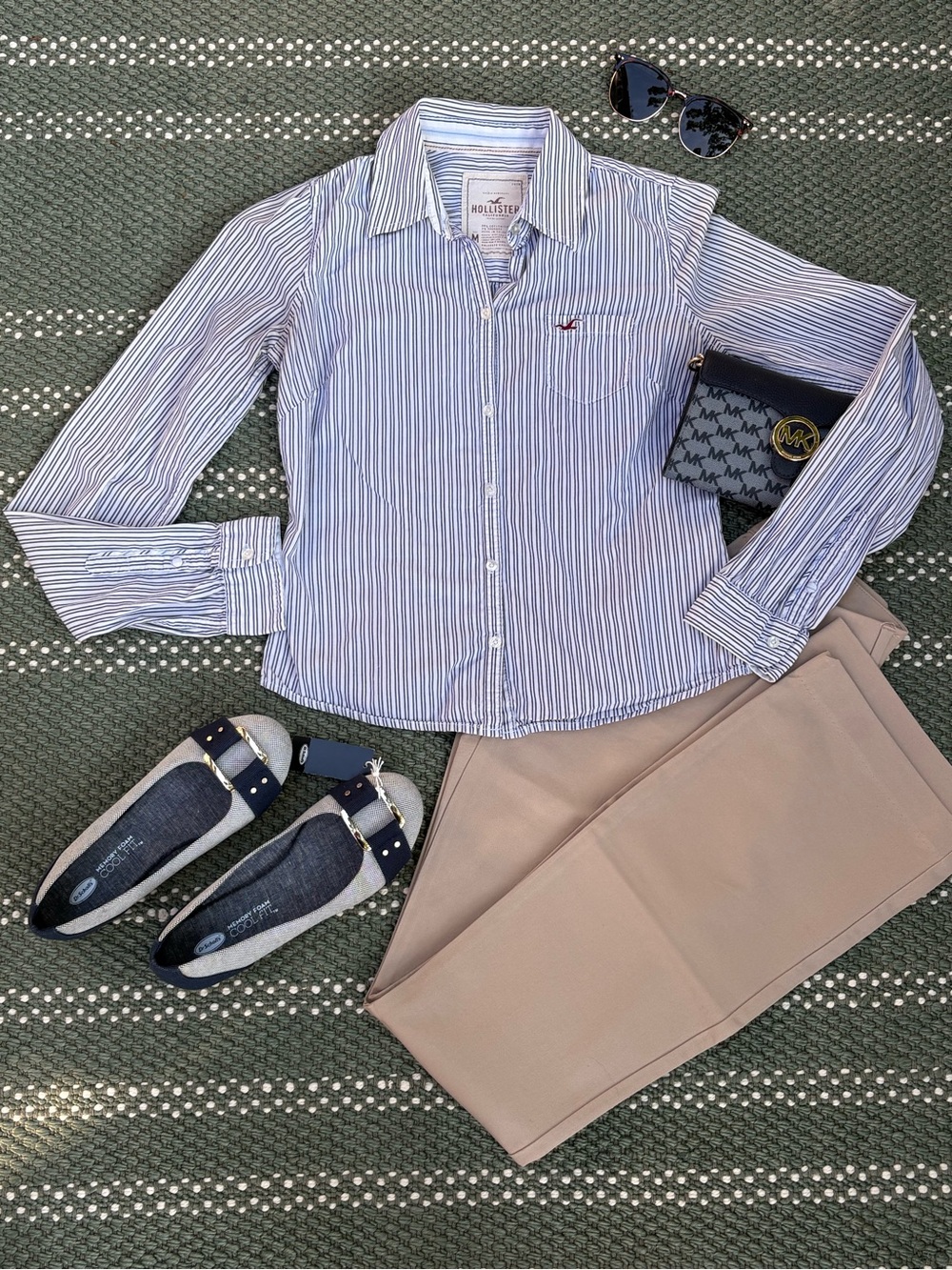 Hollister Navy & White Pinstripe Button-Down Shirt